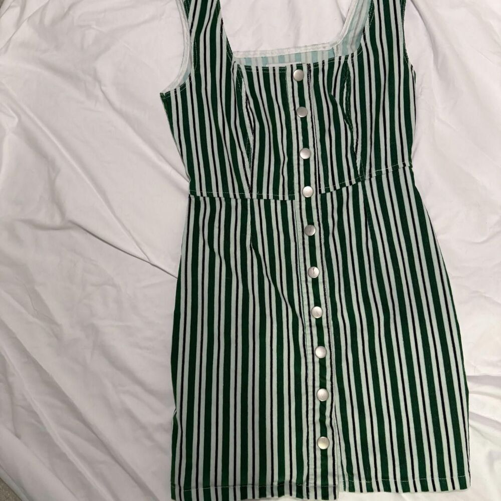 Urban Outfitters Green Striped Corduroy Mini Dress Size 8 Game Day MSU